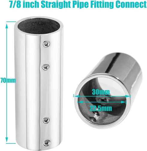 Handrail Straight Pipe Fitting Connector,AICWIOO 7/8 Inch 316 Stainless Steel Emt 2-Way Tube Connector Heavy Duty Bimini Top Hardware Conduit Conn...