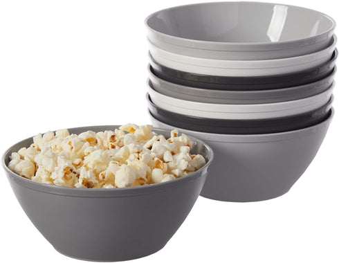 US Acrylic Unbreakable 28 oz. Plastic Stackable Cereal Bowls for Snacks & Ice Cream in Grey Colors (Set of 8) 6-inch Reusable, BPA-Free, Made in t...