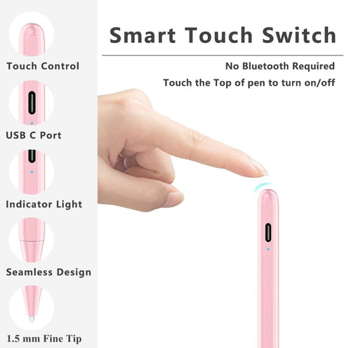 Stylus Pen for iPad (2018-2024) with Fast Charging & Palm Rejection, Compatible with Apple iPad Pro M4 2024, iPad Air M2 2024, iPad Pro 11/12.9 in...