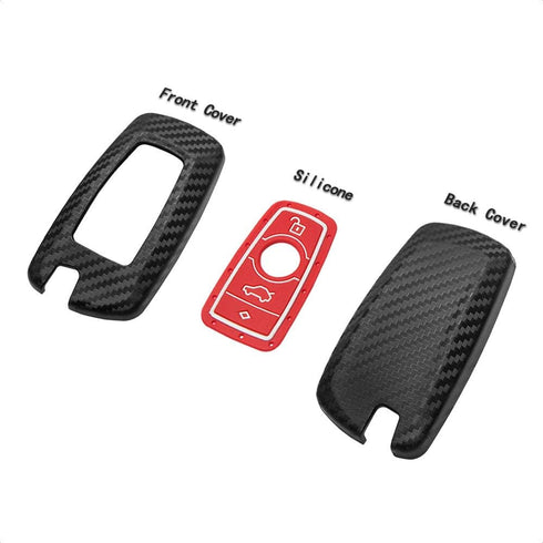 TANGSEN Smart Key Fob Case Cover Compatible with BMW 1 3 4 5 6 7 Series GT3 GT5 M5 M6 X3 X4 3 4 Button Keyless Entry Remote 3D Twill Weave Carbon ...