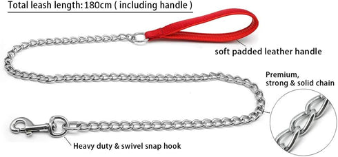 Beirui Premium 6 Foot Chain Heavy Duty Dog Leash - Soft Padded Foam Handle Lead - Perfect Basic Leashes for Large & Medium Size Pets Walking,Traff...