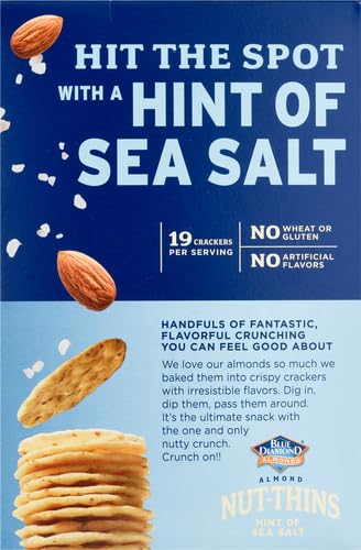Blue Diamond Almonds Nut-Thins Gluten Free Cracker Crisps, Hint Of Sea Salt, Family Size, Sea Salt, 7.7 oz (Pack of 1)...