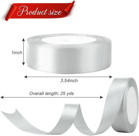 Silver Satin Ribbon for Gift Wrapping1 Inch 25 Yards Easter Ribbon for Crafts Silver Ribbon for Christmas Tree Gray Ribbon for Gift Wrapping Weddi...