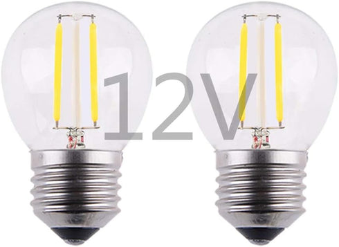 2W LED Mini Globe Bulb, AC 12V, DC 12V, Dimmable with DC Dimmer, E26 Medium Base, 2700K Warm White Light, 25W Incandescent Replacement, Solar Syst...