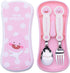 Kakao Friends - Easy Washing Clean 304 Stainless Steel Spoon & Fork (1.1 inch x 5.6 inch) with Wide Case Tableware Set for Kids, Pink (Little Apea...