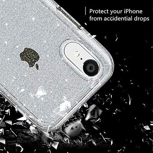 for iPhone XR case, Glitter Hybrid Shining Hard PC Back Protective Case for Girls Women, Compatible with iPhone XR (6.1 inches) - Crystal Clear...
