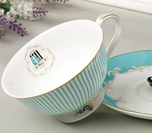 Jusalpha® Vintage Blue Bone China Teacup Coffee Cup Spoon and Saucer Set (FL-TCS01)...