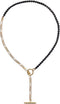 Natural Stone Beaded Black Agate Dainty Gold Chain Necklaces for Women T bar Clasps 14K Gold Plated Y-Shaped Necklace...