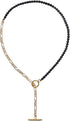 Natural Stone Beaded Black Agate Dainty Gold Chain Necklaces for Women T bar Clasps 14K Gold Plated Y-Shaped Necklace...