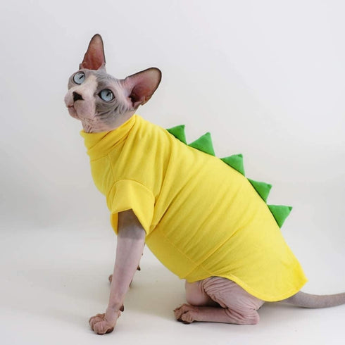 Dinosaur Design Sphynx Hairless Cat Clothes Cute Breathable Summer Cotton Shirts Cat Costume Pet Clothes,Round collar Kitten T-Shirts with Sleeves...