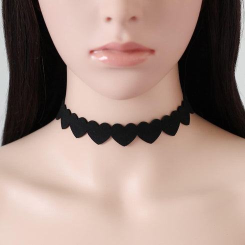 Vintage Punk Black Love Peach Heart Lace Velvet Choker Necklaces Peach Satin Short Collar Heart Leather Collette for Women Girls Lolita Jewelry...