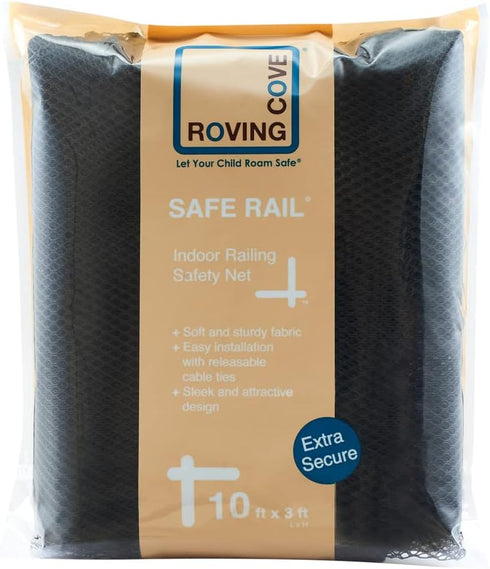 Roving Cove Stair Banister Guard 10ft x 3ft, Railing Safety Net for Baby Proofing, Child Safety Gate Cover, Balcony Mesh Netting, Ebony Black...