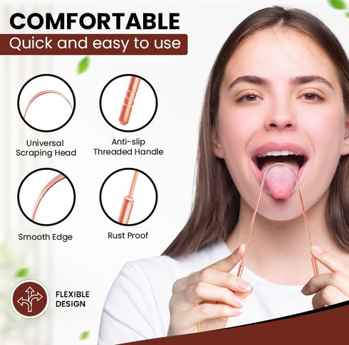 Tongue Scraper Cleaner With Copper Metal | Dentist Recommended Tongue Cleaner For Oral Health and Fresh Breath | Oral Hygiene Kit For Adults | Pac...