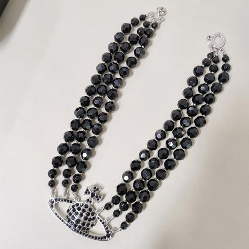 Saturn Pearl Necklace White Pearl Choker Necklace for Women Crystal Rhinestone Planet Necklace Gifts for Mum Wife Girlfriend Wedding Birthday Anni...