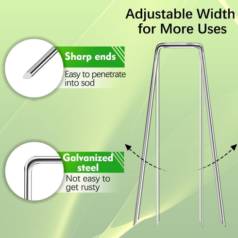 50 Pack Landscape Staples 4 Inch 12 Gauge Garden Stakes Galvanized Garden Staples Pins Anti-Rust Ground Stakes for Weed Barrier, Irrigation Tubing...