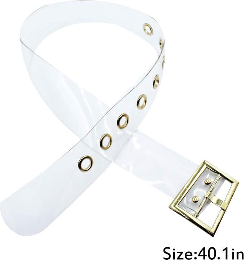 ANKOMINA Women Fashion Holographic Clear Wide Belt Transparent PVC Metal Buckle Waist Belt Waistband Cinch Dress Belt...