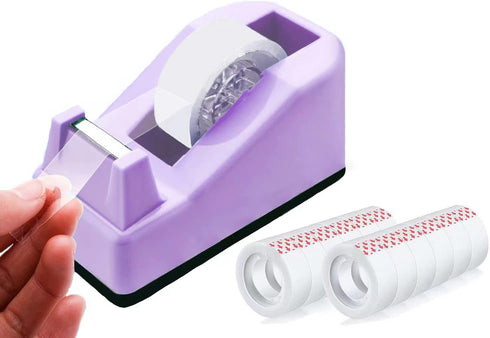 Tape Dispenser Desk with 12 Rolls Transparent Cute Small Tape Dispenser Packing Refills Invisible Tape Desktop Tape Dispenser for Christmas Gift W...