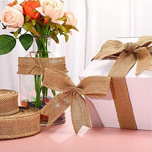 Waydress Natural Burlap Ribbon Burlap Edge Fabric Craft Ribbon for Bow Wreath Tree DIY Decor Outdoor Wedding Home Christmas Party Decoration(1.5 I...
