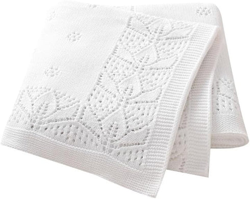 LAWKUL Cellular Blanket Baby 100% Cotton Knitted Soft Knit Crochet Blankets for Newborn Boy Girls Infants White 100x80cm...