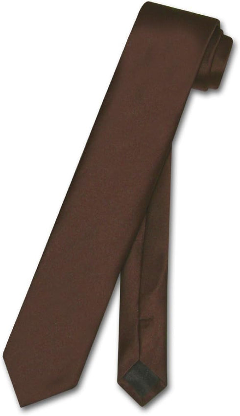 Vesuvio Napoli Narrow NeckTie Skinny CHOCOLATE BROWN Men's Thin 2.5" Neck Tie...