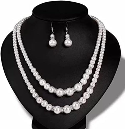 Unicra 1920s Gatsby Pearl Jewelry Set Vintage Crystal Bride Necklace Earrings Set Silver Pearl Multilayer Bridal Necklace Jewelry Accessories for ...