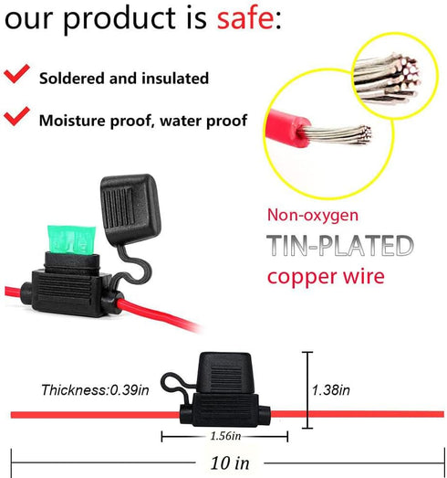 VANTRONIK Waterproof Inline Fuse Holder 6 Pack for Standard ATO ATC Medium Blade Car Fuse, 14 Gauge AWG Wire,10 Inches Long...
