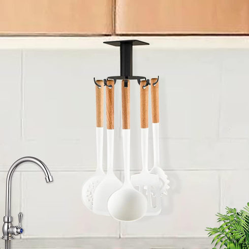 Aosome Under Cabinet Utensil Holder Hanger 360°Rotating Stainless Steel Kitchen Utensil Hanger 8 Hooks...