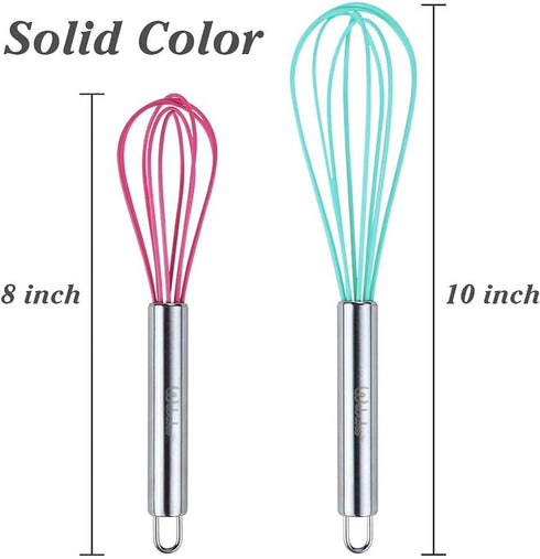 Webake 8 Inch and 10 Inch Silicone Whisk Set of 4, Egg Beater Whisk Balloon Egg Sauce Whisk with 6 Wires, French Whisk Stainless Steel Mini Silico...