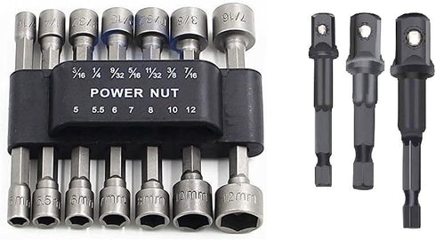 17pc Power Nuts Driver Drill Bit Tools Set Metric Socket Wrench Screw 1/4'' Driver Hex shank/Impact Socket Adapters Set...