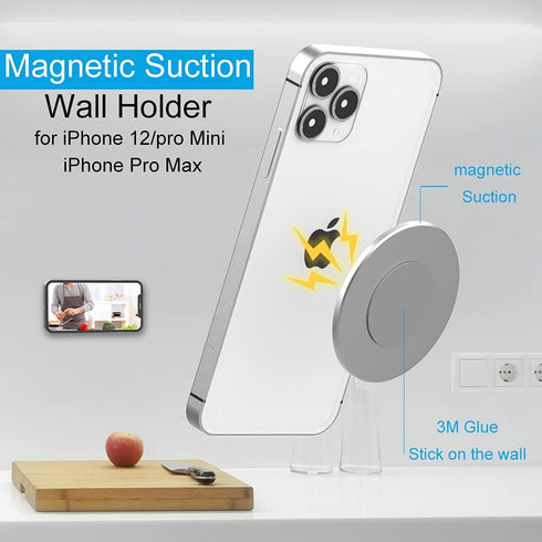 Sticky Magnetic Wall Holder for iPhone Magsafe, Wall Mount, Cradle for iPhone 15/14 / 13/12, pro, Mini, Pro Max, Pack of 2, with Command Strip Adh...