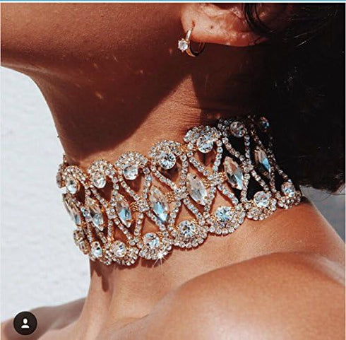 Sexy Rhinestone Choker Necklace for Women Dainty CZ Diamond Gem Chokers for Women - BLACK...