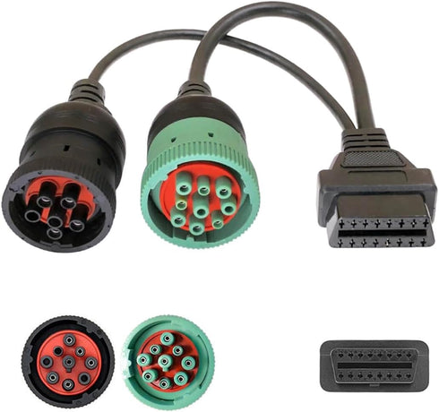 2-in-1 OBD2 Adapter Cable,9 Pin J1939 and 6 Pin J1708 to 16 Pin OBD2 Adapter Split Y Cable for Diesel Truck Heavy Duty Diagnostic...