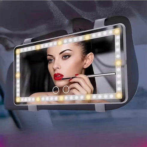 Car Sun Visor Vanity Mirror, Rechargeable with 3 Light Modes & 60 LEDs for Rear View, Universal for Truck SUV...