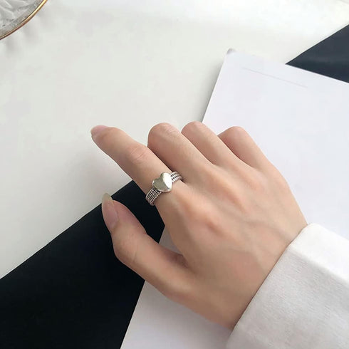 Vintage Layered Loving Heart Statement Ring for Women Girls Silvery Expandable Adjustable Open Wrap Twisted Finger Rings Comfort Fit Retro Promise...