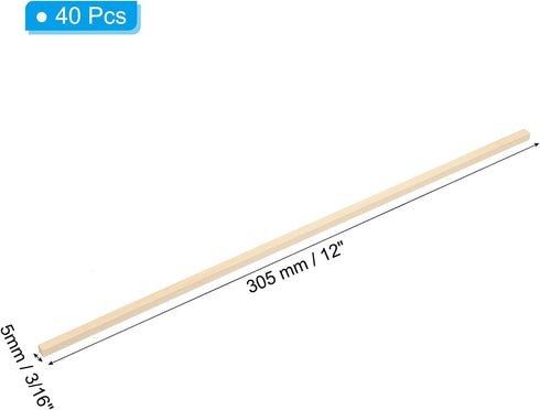 PATIKIL 3/16 Inch Dowel Rods Wood Sticks, 40 Pcs 12 Inch Long Square Wooden Dowels Unfinished Hardwood Sticks for Craft DIY Supplies...