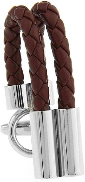 Leather Braided Brown Pair Cufflinks in a Presentation Gift Box & Polishing Cloth...
