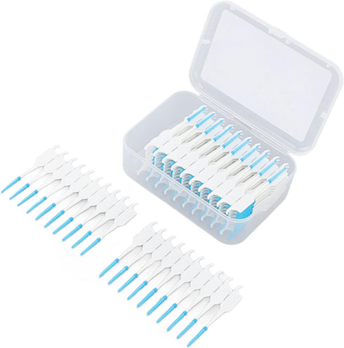 200 Pcs Flossers,Dental Floss Bad Breath Remover Brush Plaque Removal Silicone Safely Portable with Carrying Case (Blue)...