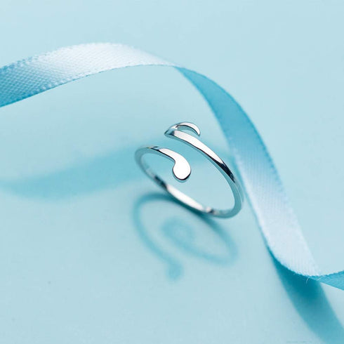 Minimalist Music Note Open Statement Ring S925 Sterling Silver Adjsutable Simple Wrap Cuff Expandable Finger Band Wedding Engagement Eternity Ring...