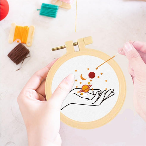 BEUNITONE 4PCS Universe Embroidery Kit Rocket Stamped Cross Stitch Kit Planet Astronauts Needlepoint Kit DIY Adult Beginner Stamped Cross Stitch K...
