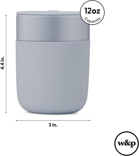 W&P Porter Travel Coffee Mug with Protective Silicone Sleeve | 12 Ounce Charcoal | Reusable Cup for Coffee or Tea | Portable Ceramic Mug with BPA-...