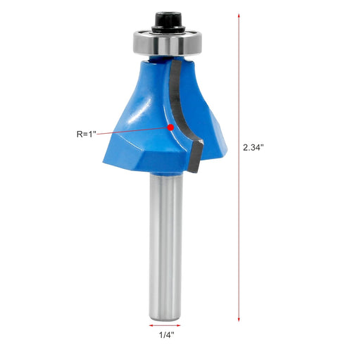 1" Radius Roundover Router Bit with 1/4" Shank, Roundover Edging Router Bit Corner Rounding Edge Forming Bit for Woodworking Edge Processing, Blue...