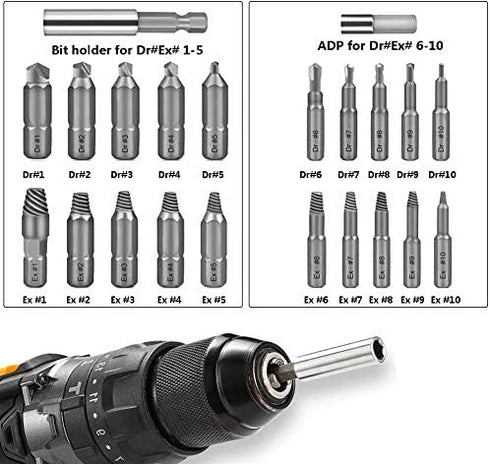 22pcs Damaged Screw Extractor Broken Screws and Bolt Stripped Remover Kit with Magnetic Extension Bit Holder & Socket Adapter...