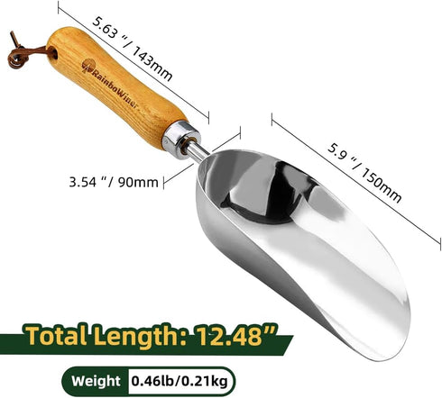 Extra Large Soil Scoop, Garden Transplanter Trowel - Super Strong Stainless Steel Metal Potting Soil Scoop with Wooden Handle - Garden Hand Scoop ...