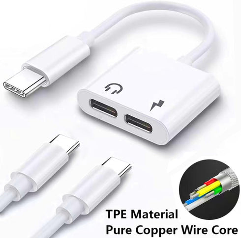 USB C Adapter for Headphones 2-in-1, USB C to Dual USB C Headphone and Charger Adapter Splitter, for MacBook Pro, Compatible with Pad Pro/Air, iPh...