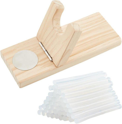 OLYCRAFT Wooden Hot Glue Gun Holder with 50Pcs Hot Melt Resin Glue Sticks Wood Hot Melt Glue Gun Stand Hot Melt Glue Gun Wooden Base with Glue Sti...