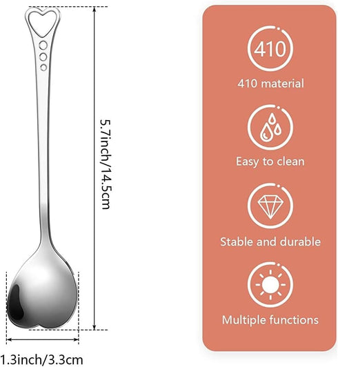 10-Piece Heart-Shaped Stainless Steel Dessert Spoon Set for Home, Restaurant, Cafe, and Bar - Elegant Design, Multi-Functional Usage, and Durable ...