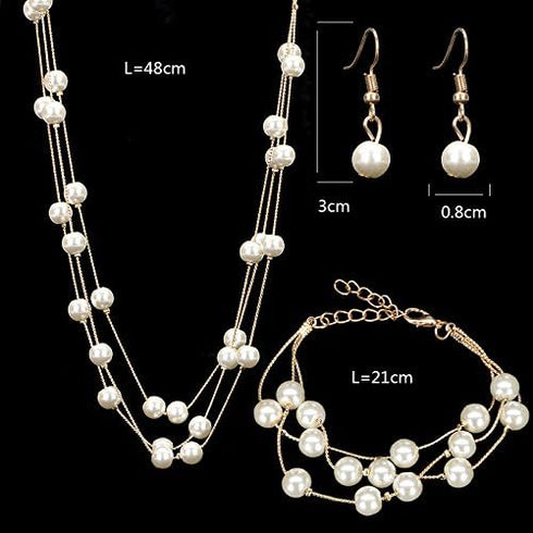 COLORFUL BLING Faux Pearl Choker Layered Gold Necklace Earring Bracelet Jewelry Set for Women Girls Mother Bride Bridesnaids Wedding...