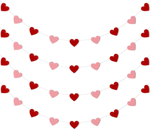 Whaline 4 Pack Heart Garland Valentine's Day Bunting Banners String for Wedding, Party, Bridal Shower, Engagement, Home Decorations, 12 Meter...