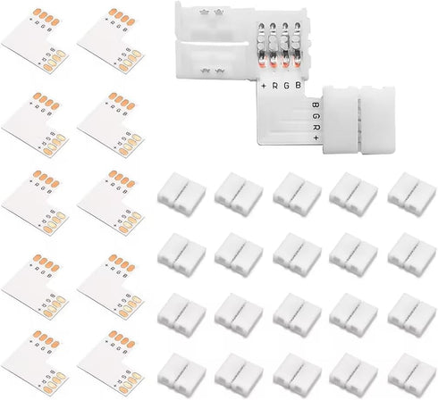 LED Connector, 10pcs L-Boards 20pcs 4-pin Connection Clips, Suitable for 4-pin Multi-Color 10mm LED Strip Lights...