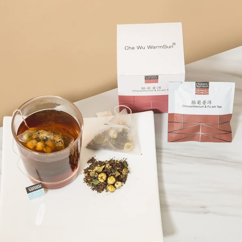 ChaWuWarmSun Chrysanthemum & Puerh Tea Bags,16 Tea bags,8 Count/Box(Pack of 2),Natural Chrysanthemum Tea Buds with Royal Puerh Tea Loose Leaf...